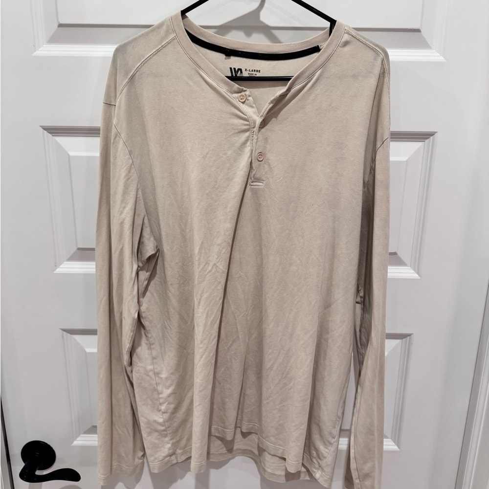 VRST Men's Beige Long Sleeve Henley Shirt